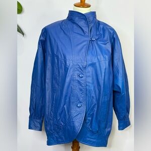 Vintage 80's C. Marie Leathers Bright Blue Leather Jacket
